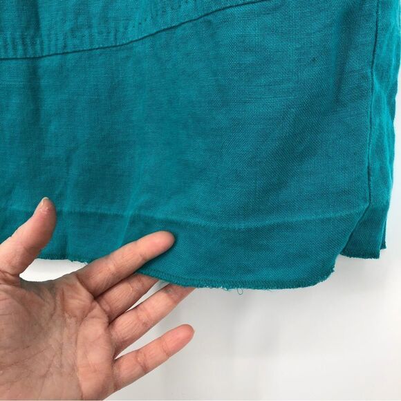 Banana Republic Dress Womens 12 Turquoise Blue 100% Linen Cap Sleeve Tier Stitch - Picture 10 of 14